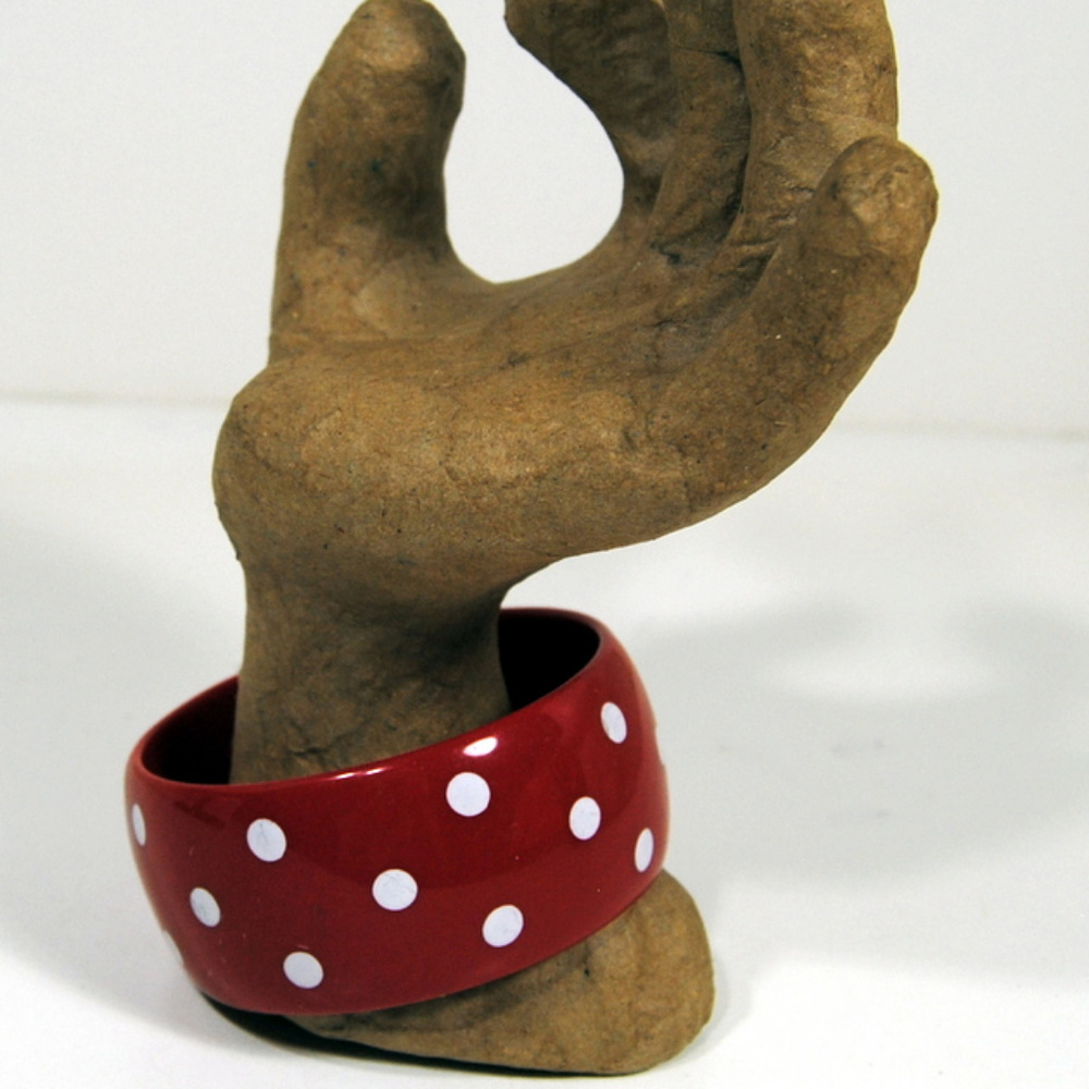 Bangle Bracelet Red with White Dots Plastic Boho